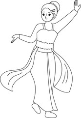 woman dance jaipong outline coloring printable worksheet