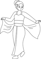 woman dance jaipong outline coloring printable worksheet