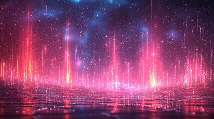 Futuristic Pink Red Neon Lightscape Abstract Digital Art Background