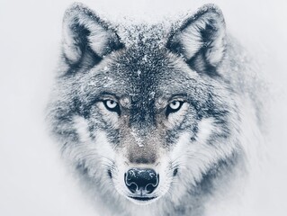 Wolf portrait, snowy winter, intense gaze, wildlife, nature photography