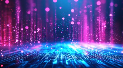 Abstract Futuristic Digital Technology Background Pink and Blue Glowing Circuit Board with Data