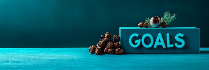 Motivational display emphasizing goals using teal backgrounds and natural themes to inspire personal achievement