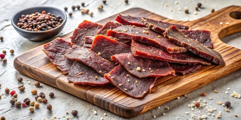 Savory Slices of Seasoned Dried Meat on Wooden Board