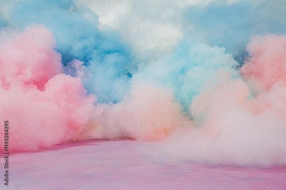 Poster vibrant shot of acrylic paint blending into soft clouds of color with subtle gradients and natural t