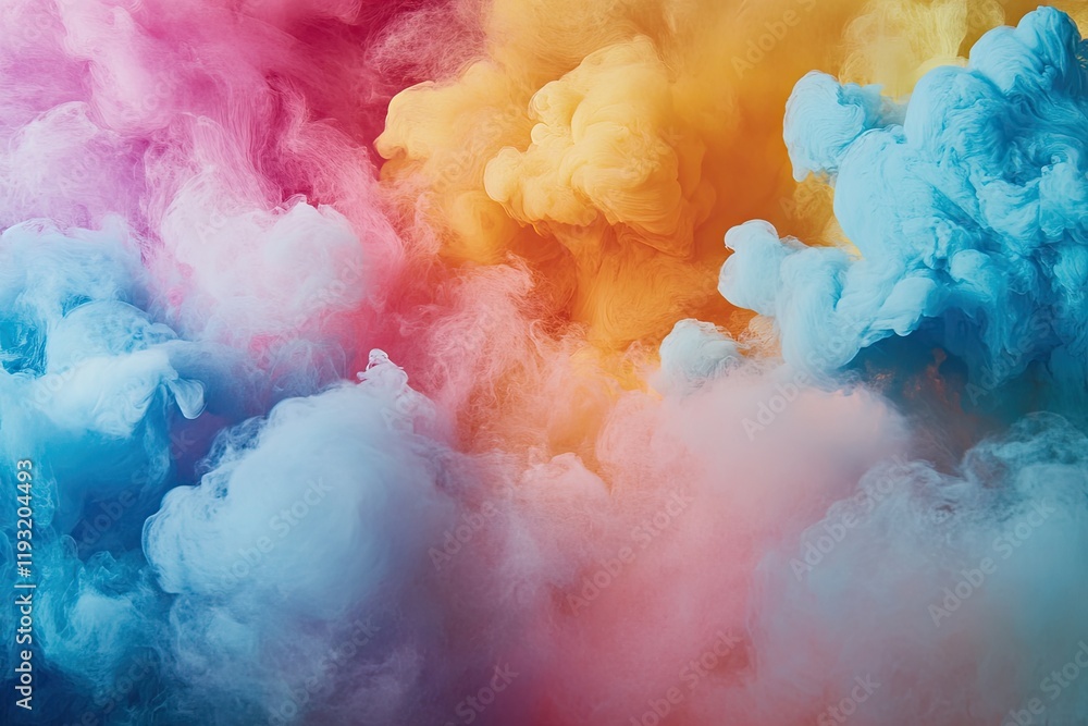 Poster vibrant shot of acrylic paint blending into soft clouds of color with subtle gradients and natural t