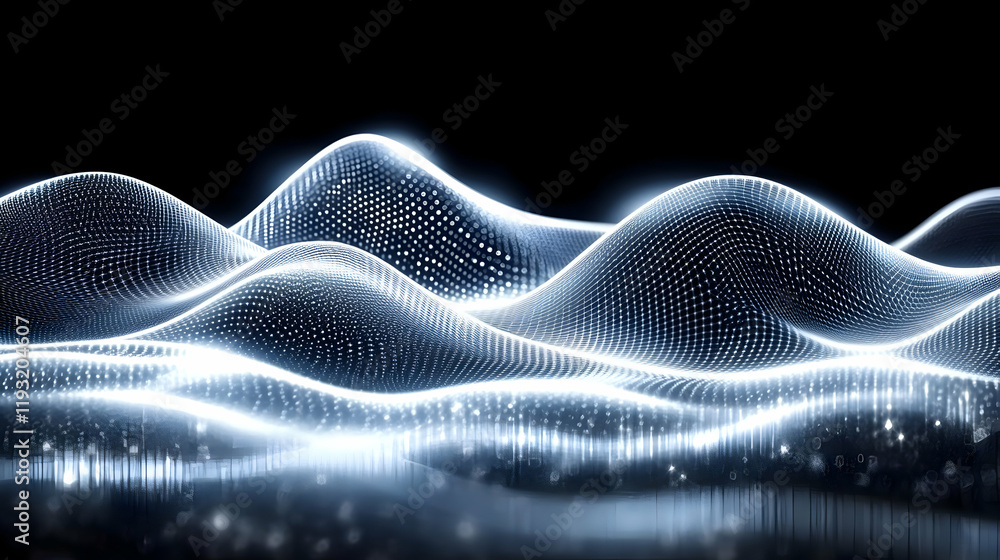 Poster glowing abstract wave background with digital particles