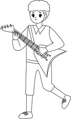 kid playing guitar outline coloring printable