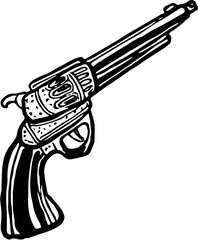 Wild western. Hand drawn doodle sketch illustration. Cowboy gun