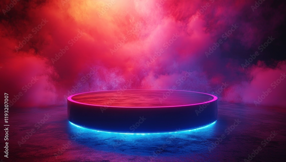 Poster dynamic light show showcasing virtual studio with digital art in a futuristic environment, captured 