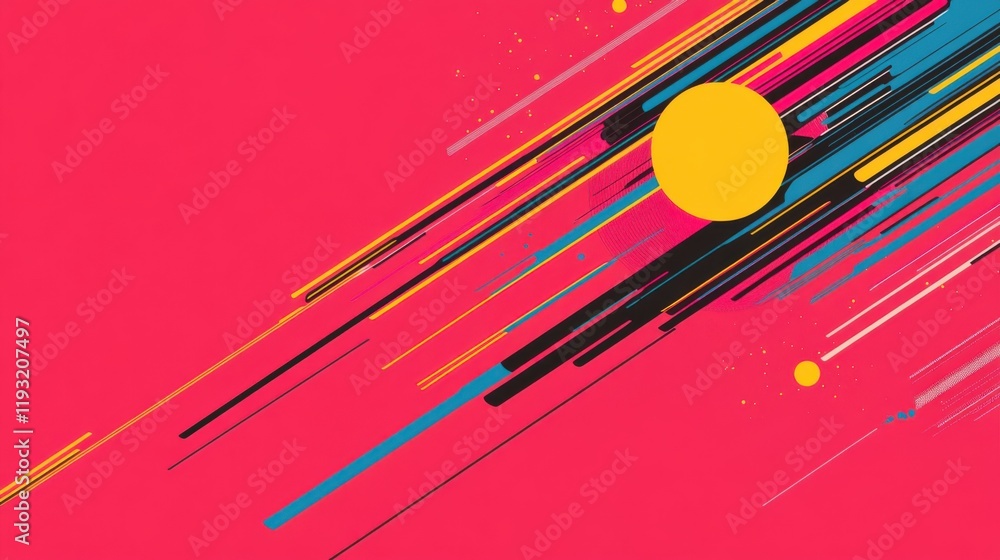 Poster vibrant abstract background with dynamic lines, bold colors, and a central circle for modern design 