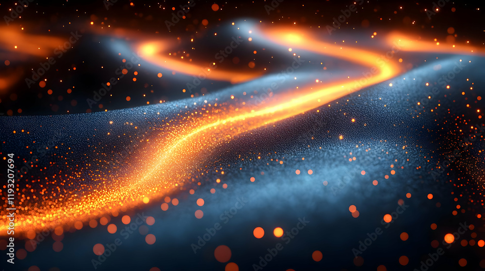 Poster dynamic abstract background with glowing particles and blue and orange waves