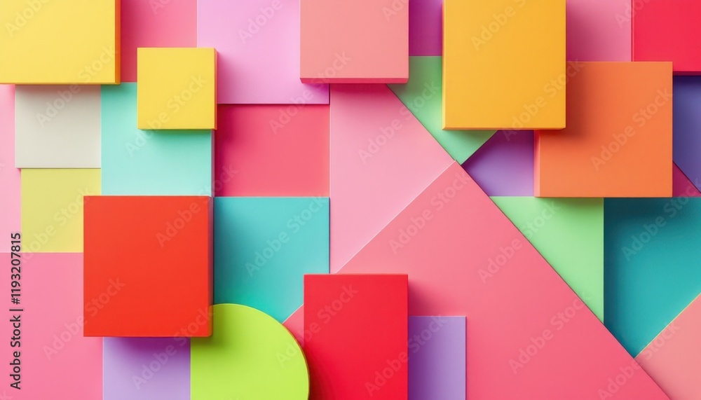 Poster vibrant geometric abstract art with colorful shapes and patterns