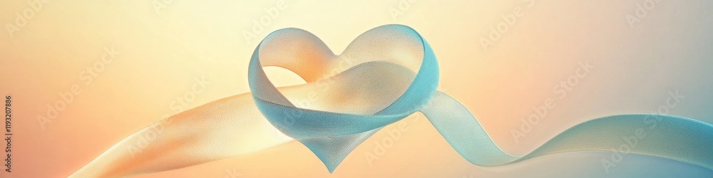Poster whimsical depiction of ribbon swirling into shape of heart illuminated by soft light on smooth gradi