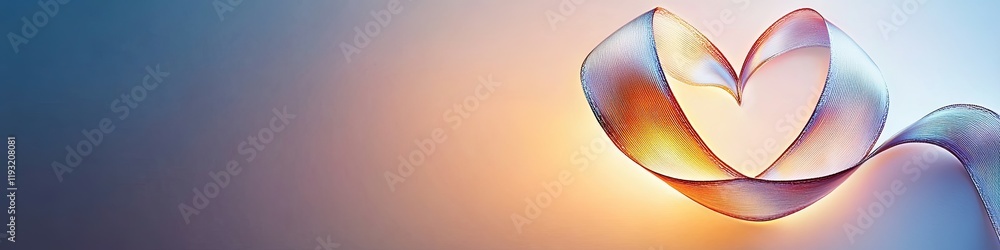 Poster whimsical depiction of ribbon swirling into shape of heart illuminated by soft light on smooth gradi