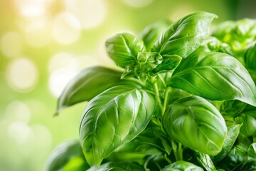 Obraz premium A row of basil plants growing in a hydroponic system, their vibrant green leaves illuminated by LED lights