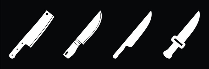 Set of Butcher knife icon collection. kitchen knife, Khanjar, knife, Butcher knife, Cut of beef meat symbol. Vector Illustration.
