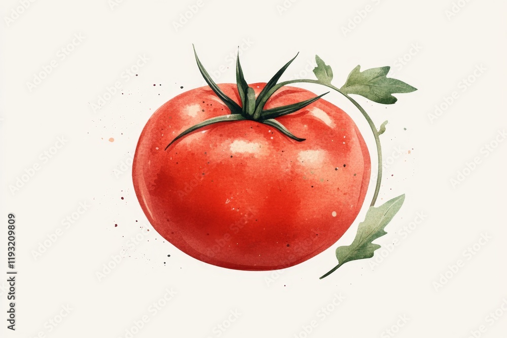 Fototapete a simple design of a tomato with its vine, drawn in clean lines and soft red and green hues on a min