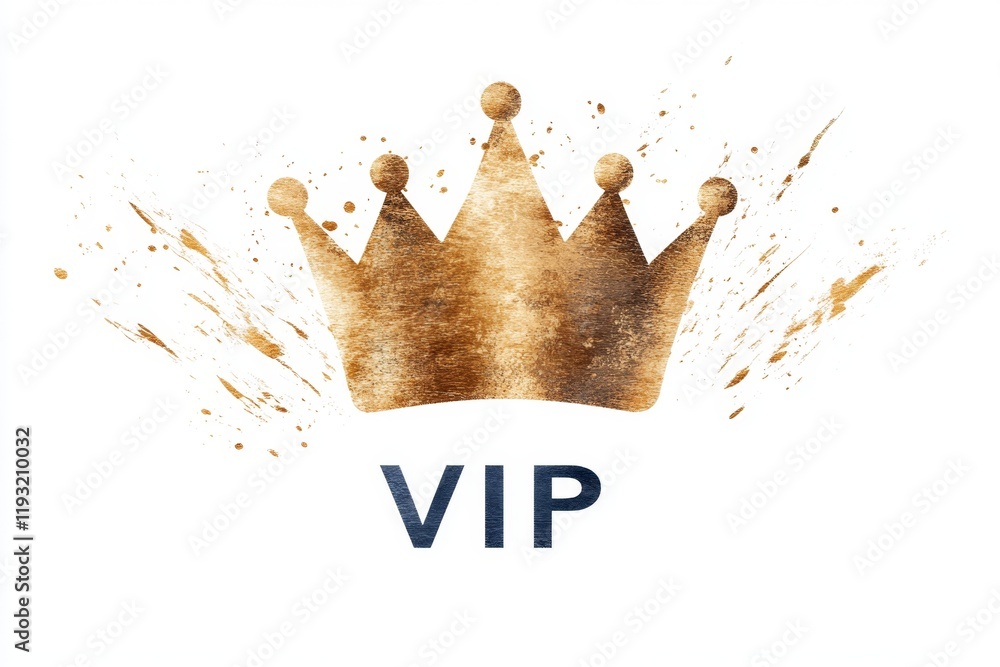 Poster a simple icon of a golden crown with the word â€œvipâ€ beneath it, drawn in a modern minimalist sty