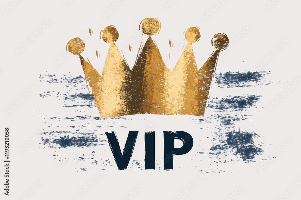 Poster a simple icon of a golden crown with the word â€œvipâ€ beneath it, drawn in a modern minimalist sty
