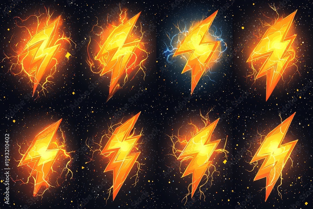 Aufkleber a variety of lightning bolt graphics in different styles and shapes