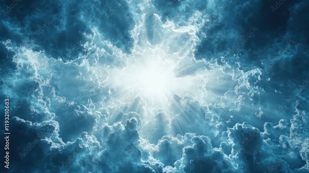 Aufkleber a peaceful sky with backlit clouds creating rays of light streaming downward.