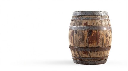 Obraz premium Aged wooden wine barrel with rusty iron bands, rustic, vintage, aged