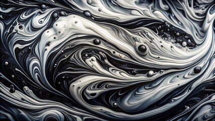 Abstract Black and White Fluid Art: Swirling Ink, Dynamic Flowing Patterns for Design Backgrounds
