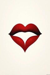 Logo design featuring red lips with a heart-shaped cutout in the middle, in a simple, minimalistic style on a white background. Close-up of luscious red female lips