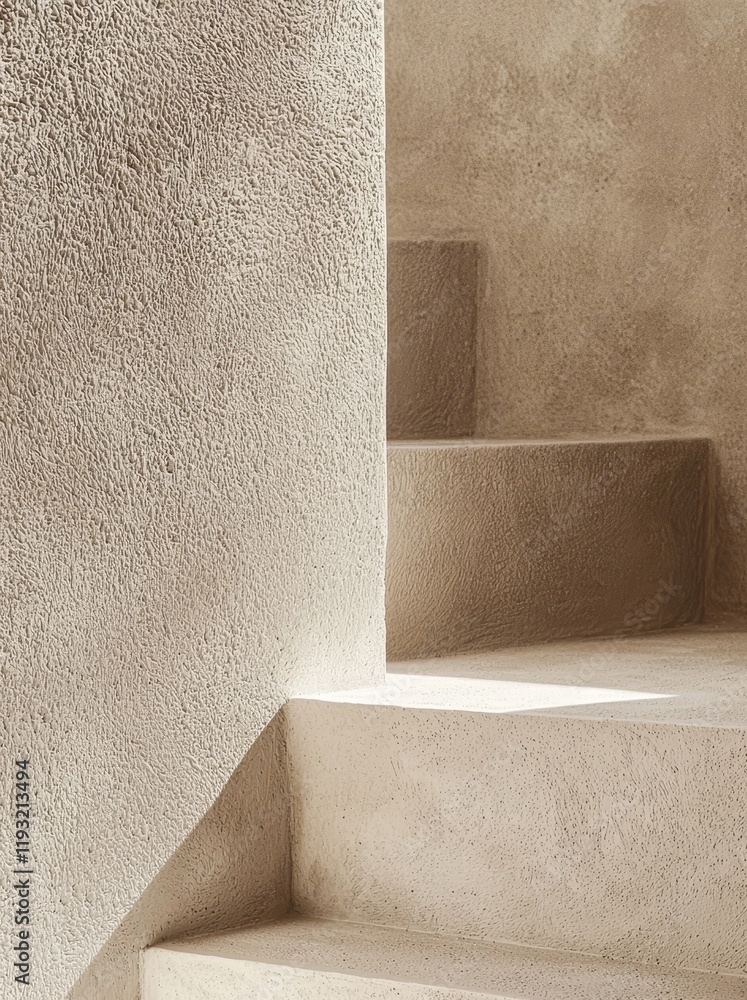 Poster minimalist architecture design featuring beige walls and stairs on a neutral backdrop