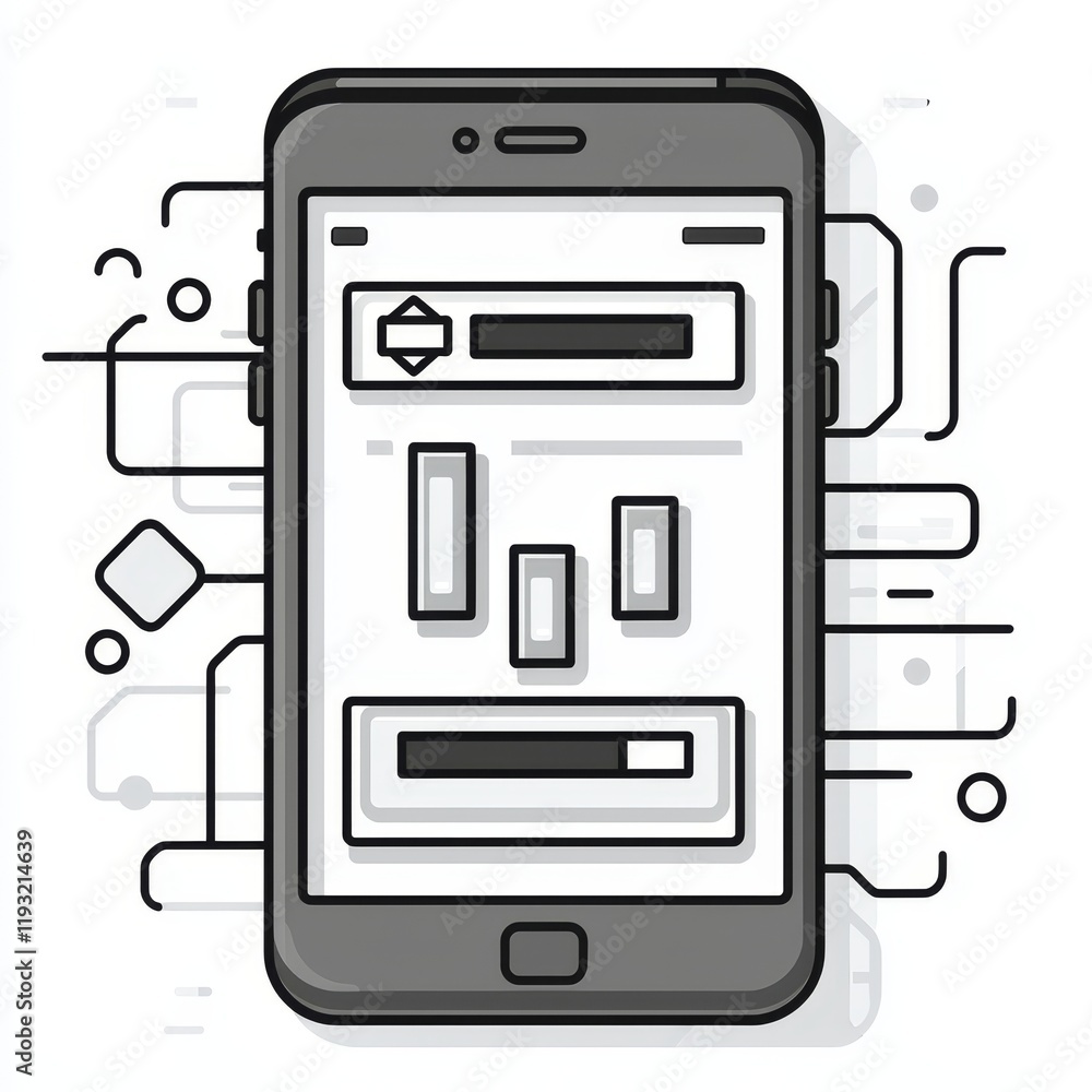 Poster modern design illustrating a smartphone displaying settings sliders and a filters icon, emphasizing 