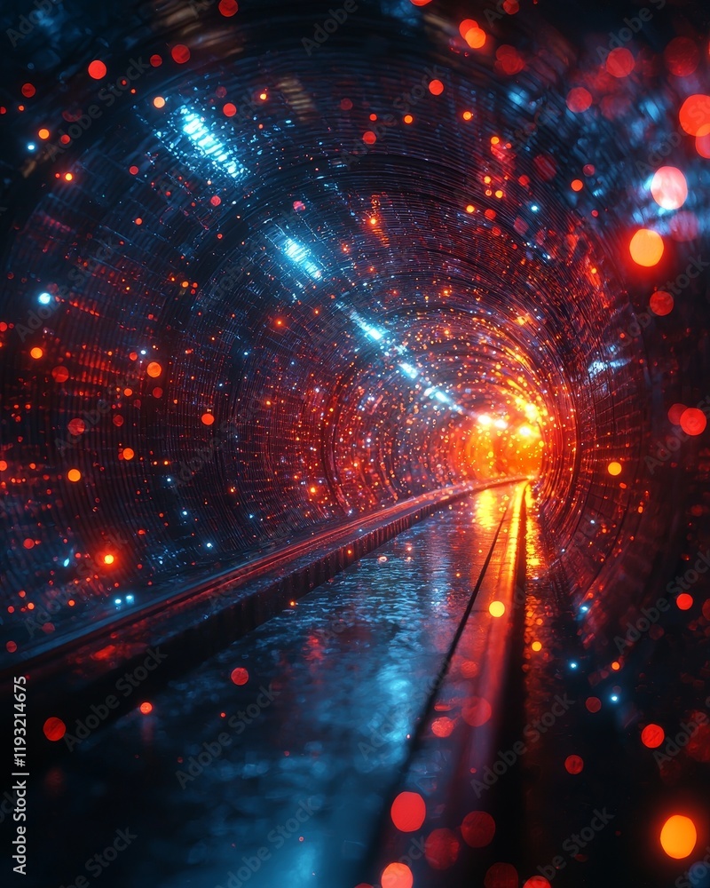 Poster vibrant digital abstract tunnel with a glowing artistic background featuring colorful light displays