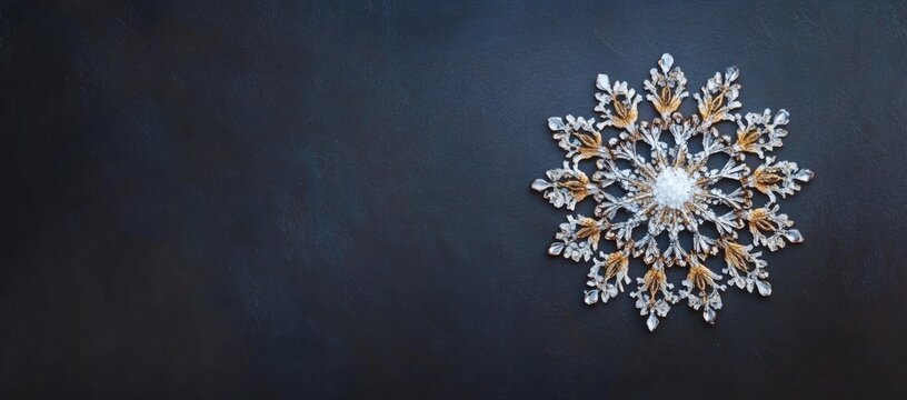 Elegant Gold and Silver Snowflake on Dark Background - Powered by Adobe