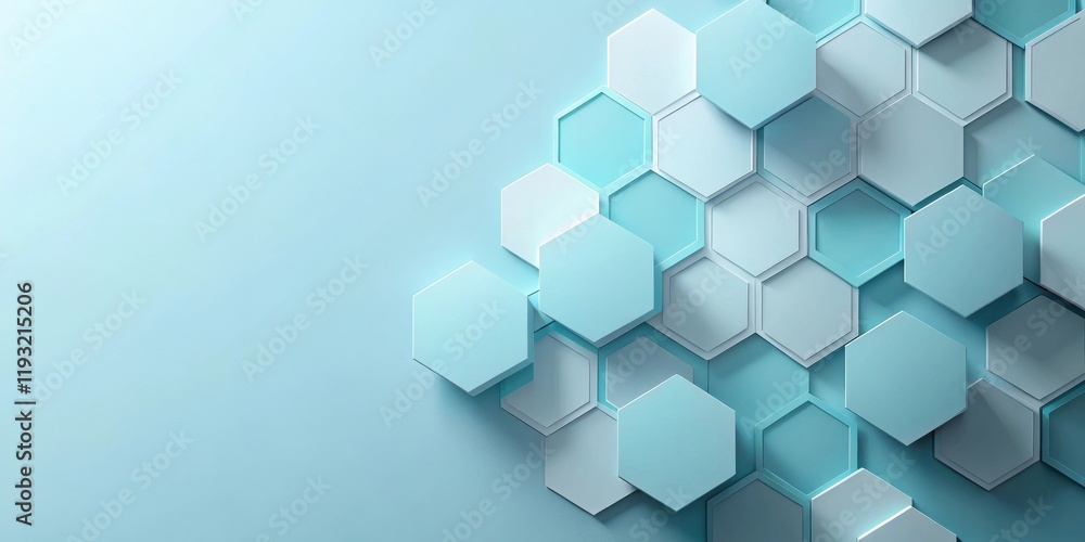 Poster abstract hexagon pattern background design with pastel blue and white hues