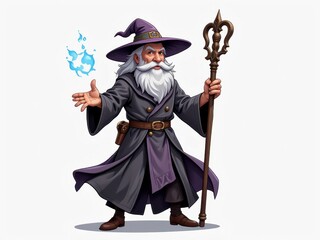 Majestic Elderly Wizard with Staff Casting Magic Fantasy Illustration