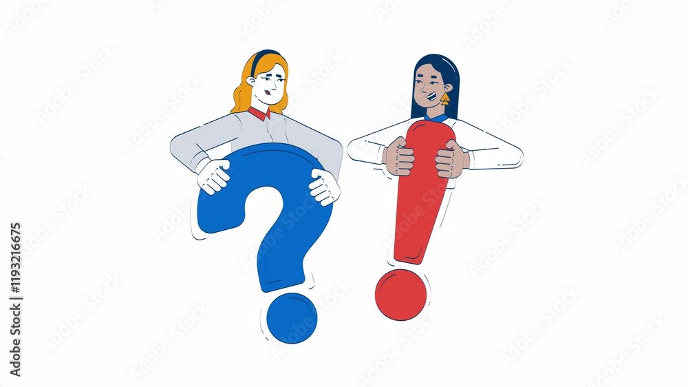 Aufkleber question exclamation problem solving doodle animation. workplace brainstorming 4k video motion graph