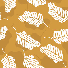 A seamless pattern featuring hand-drawn leaves. Vector illustration.