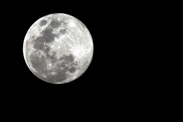 Close up the full moon on the night sky in Bangkok on January 13, 2025.