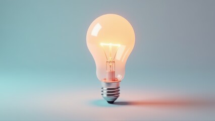 Glowing Light Bulb on Pastel Background