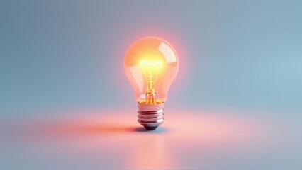 Glowing Light Bulb on Pastel Background