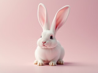 Obraz premium Adorable white easter bunny posing on pink background