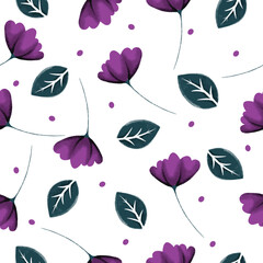 Seamless pattern with watercolor flowers. Hand-drawn vector illustration.