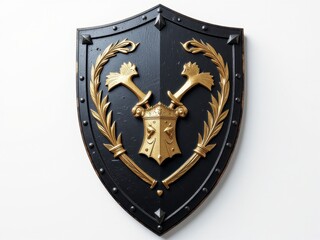 Decorative Medieval Shield with Gold Accents Black and Gold Wall Decor Heraldic Emblem