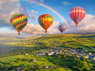 Obraz premium Flying cameras showcase the festive spirit of St. Patrick's Day in Ireland, with beautiful views of shamrock fields