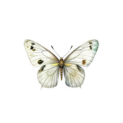 Obraz premium White Butterfly: Close-up of a delicate white butterfly with subtle yellow and grey markings on its wings, showcasing intricate details and elegant form. 