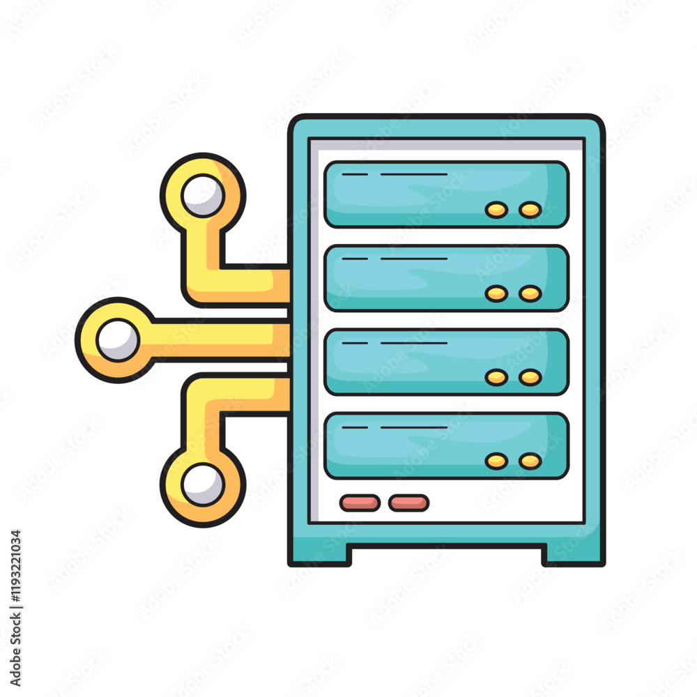 Poster server rack with network connections, suitable for technology, data management, networking, it infra