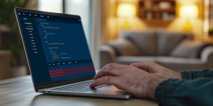 Software development programming on computer screen for brisk application and program coding