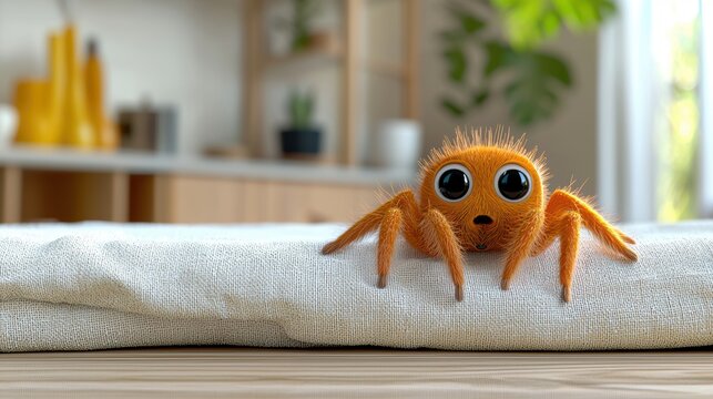 Adorable Orange Fuzzy Jumping Spider on a White Cloth