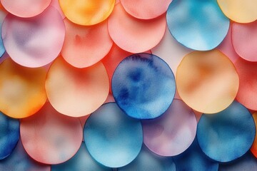 abstract background filled with colorful circles in soft pastel hues, reminiscent of watercolor art, conveying a gentle, soothing atmosphere in a creative composition