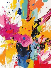 An abstract expressionist white background with vibrant colors, edgy look, emotive atmosphere, vibrant colors
