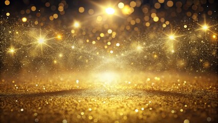 Obraz premium Luminous Golden Glitter Background with Sparkling Lights and Bokeh